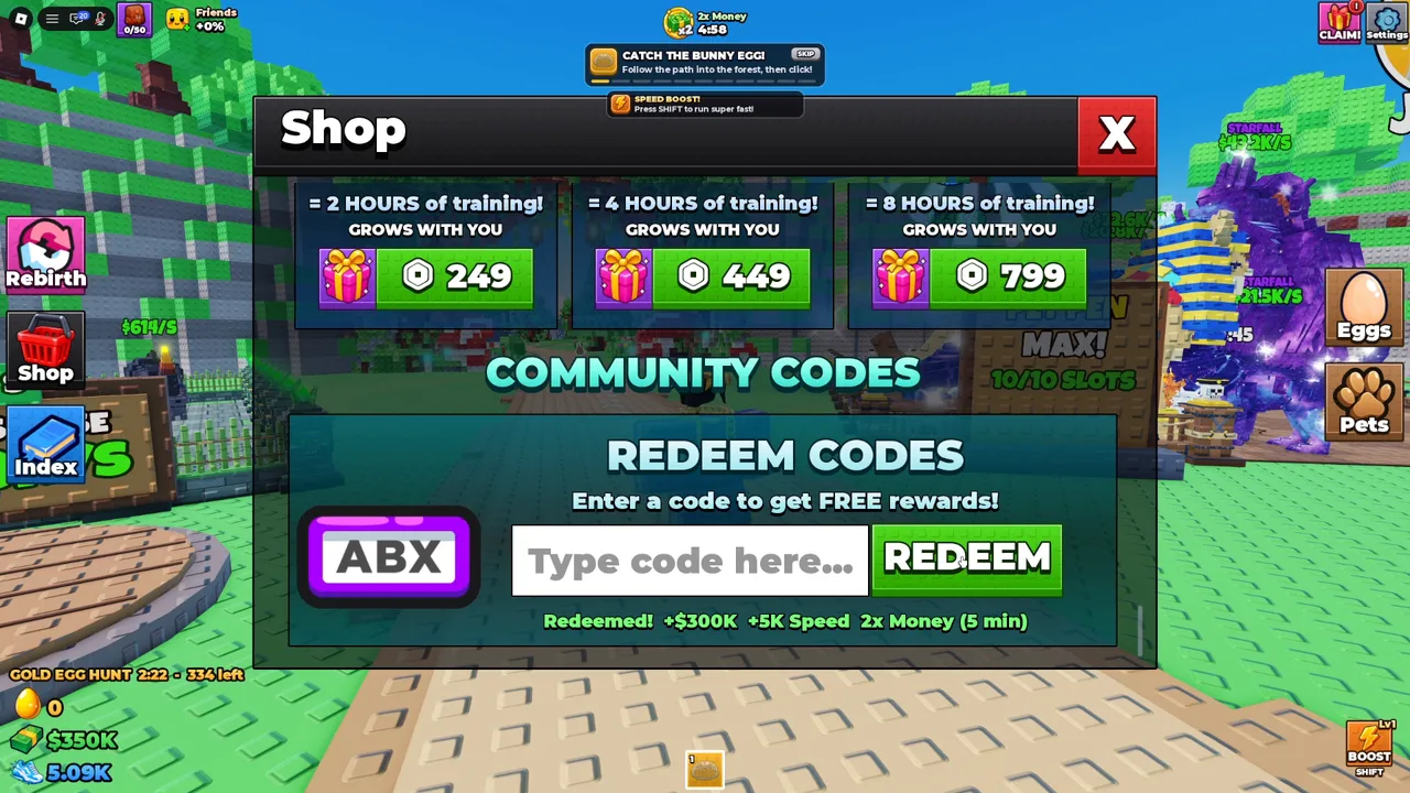 Catch an Egg's Redeem Codes box in the Shop, after redeeming 5KPLAYER