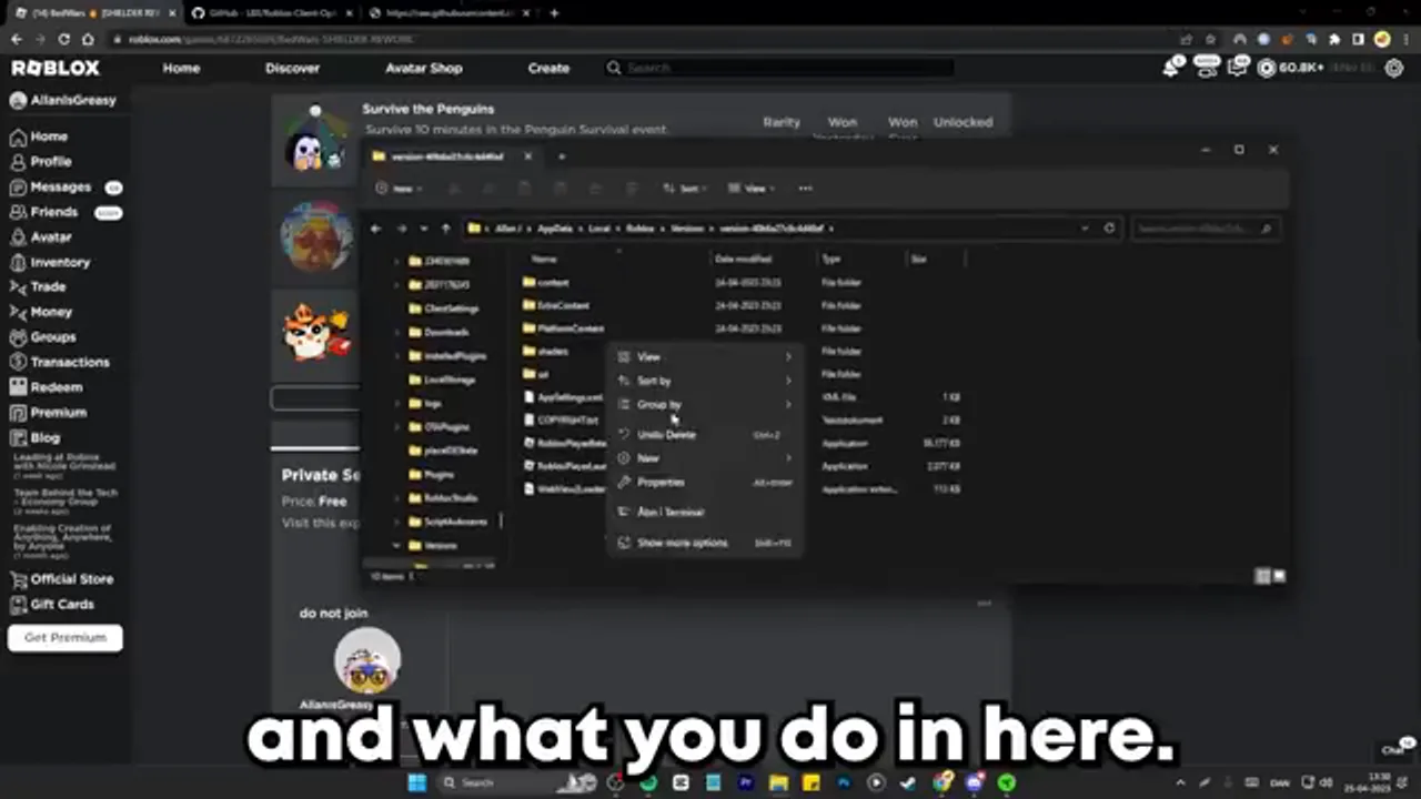 Roblox's install folder, where the ClientSettings folder went in my 2023 video.