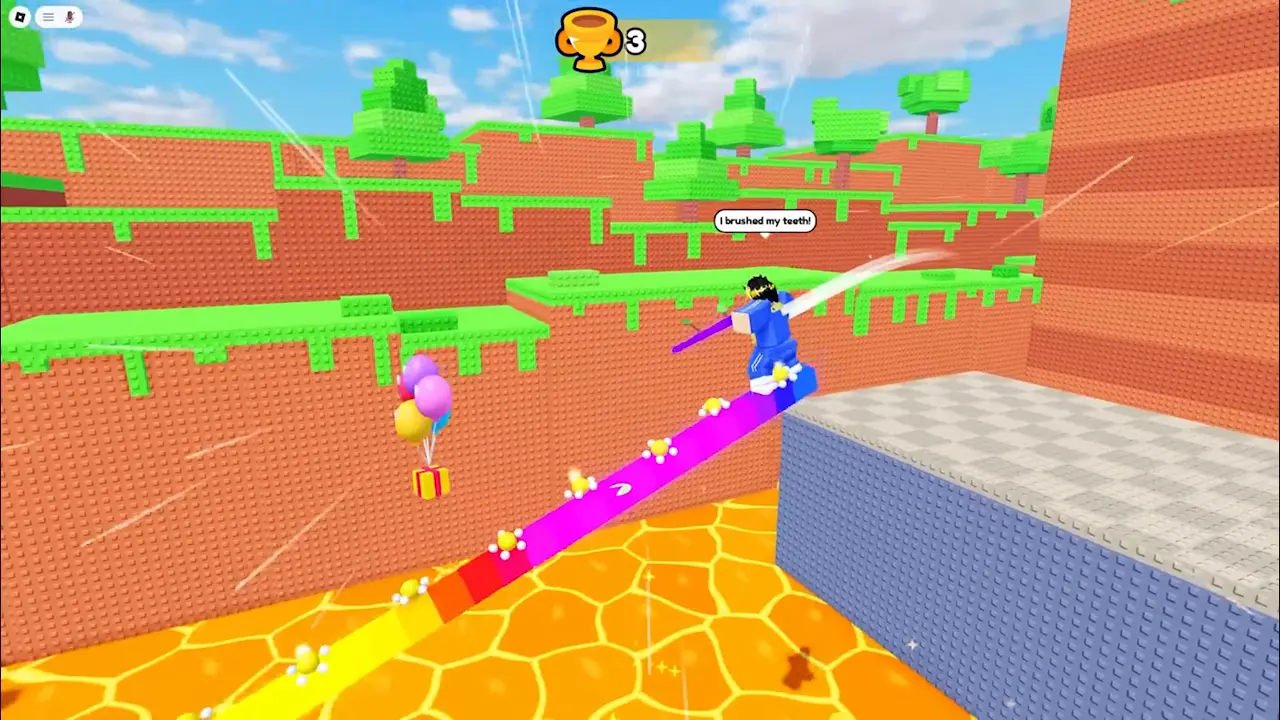 Riding my nose across a gap on Stage 3. The balloons on the left are worth bonus Wins.