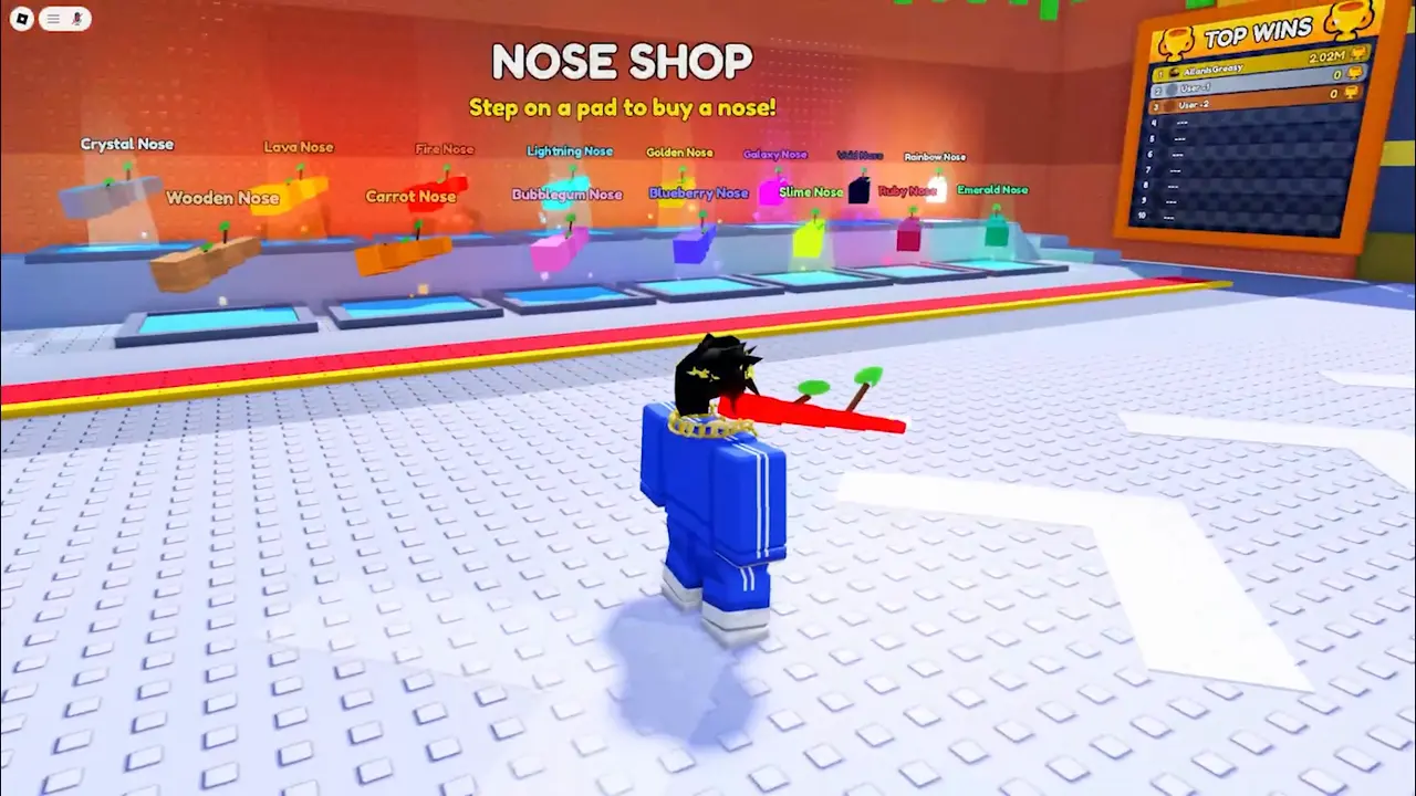 Wearing a new nose in front of the Nose Shop. Every nose has its own pad with its name and price.