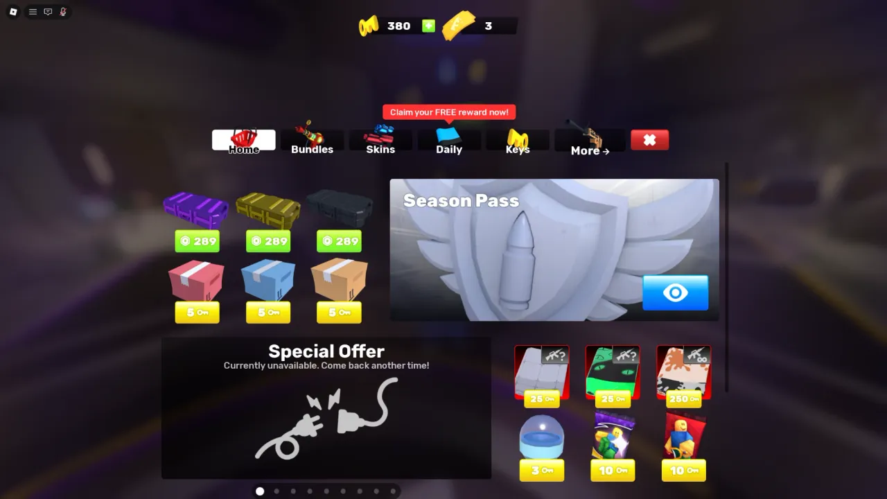 The RIVALS shop. Keys are the yellow counter at the top, and the small items are priced in Keys. My screenshot.