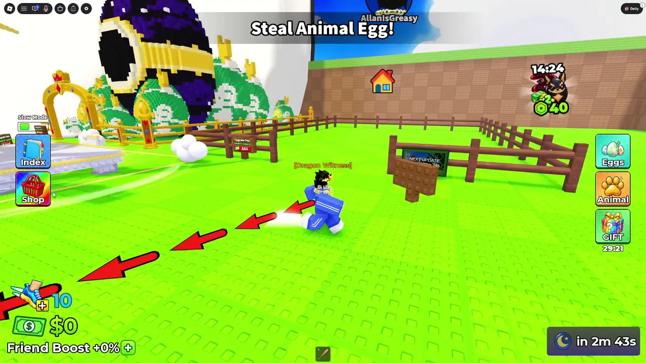 The Steal Animal Egg lobby with the Shop and Index buttons on the left